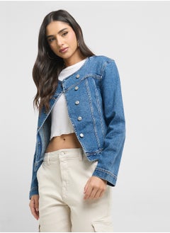 ONLY Asymetrical Button Detail Denim Jacket  - Image 1