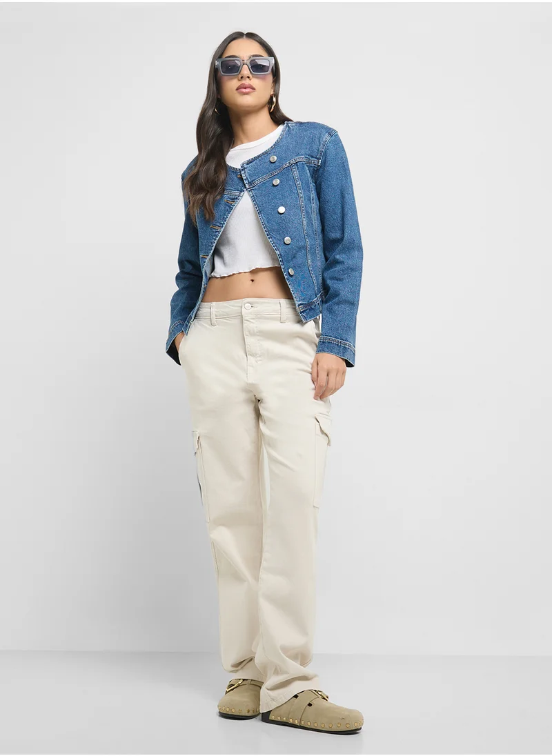 ONLY Asymetrical Button Detail Denim Jacket