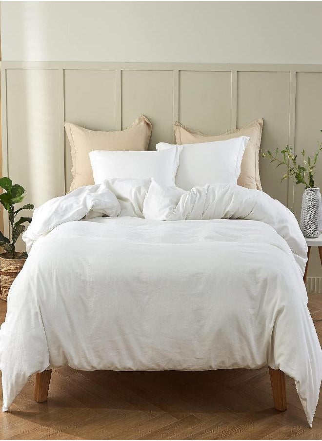 Simple&Opulence Simple&Opulence French Linen Duvet Cover Set - Twin Size(68" x 86")- 2 Pieces (1 Comforter Cover,1 Pillowcase)- Natural Flax Cotton Blend-Solid Color Breathable Farmhouse Bedding-Off White  - Image 3