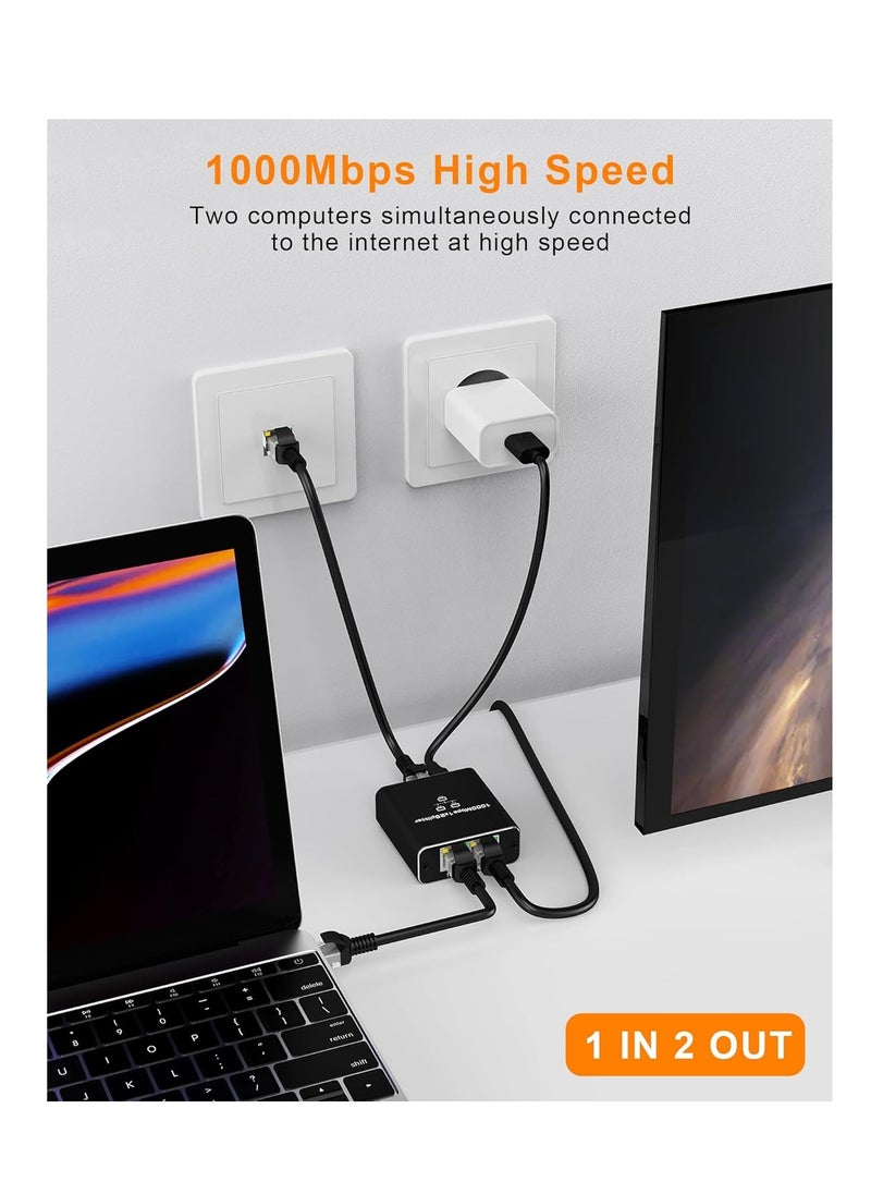 Ringoga 1000Mbps LAN Splitter, 1 to 2 Ethernet Port 2 Gigabit RJ45 Port LAN Splitter with Type C Power Cable for PC Hub Router Set-Top Box  - Image 3