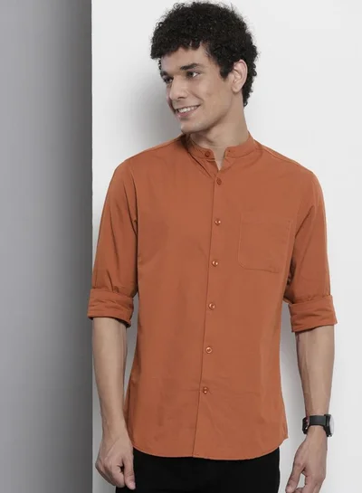شركة المرآب الهندية Men Regular Fit Solid Full Sleeves Mandarin Collar Casual Shirt