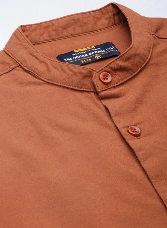 ذا انديان كراج كو Men Regular Fit Solid Full Sleeves Mandarin Collar Casual Shirt