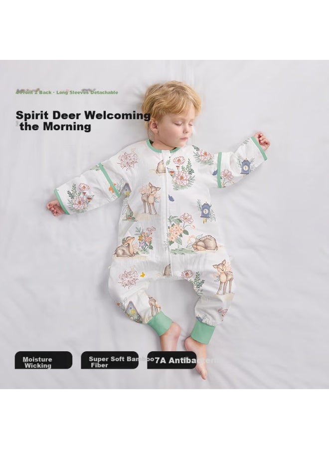 Beipesi Baby Sleeping Bag Spring And Autumn Bamboo Cotton Gauze Baby Pajamas Split Leg Children's Anti-kick Sleeping Bag Front 4 Back 2 Linglu M