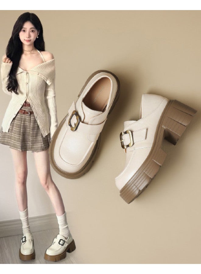 ZHR British Style Quality Spring/autumn Slip-on High Heels Women Loafers Leather Shoes Women Flats - Image 1