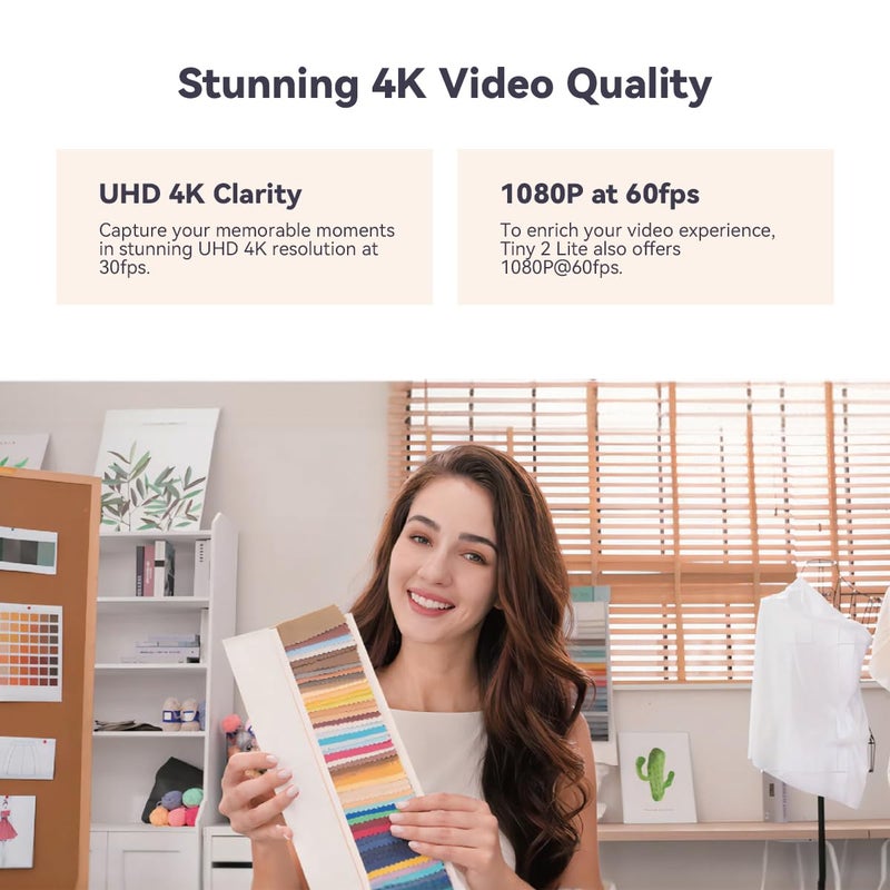 OBSBOT Tiny 2 Lite, PTZ 4K Webcam 1080P@60fps HDR, PC Camera with AI Tracking, Micros with AI Noise Cancellation, Tripod, Gesture Control, Auto Focus, Plug & Play, Ideal for Gaming or Streaming - Image 2