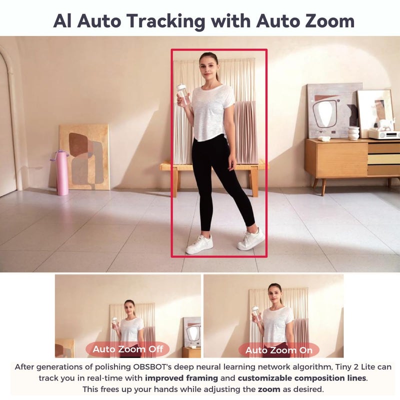 OBSBOT Tiny 2 Lite, PTZ 4K Webcam 1080P@60fps HDR, PC Camera with AI Tracking, Micros with AI Noise Cancellation, Tripod, Gesture Control, Auto Focus, Plug & Play, Ideal for Gaming or Streaming - Image 3