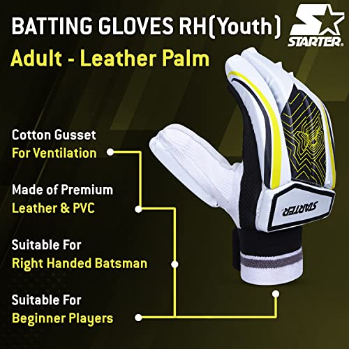 Starter Cricket Batting Gloves for Right Handed Batsmen with Leather Palm for Beginners-Adult|Ideal for Leather Cricket Ball|Multicolor - Image 4
