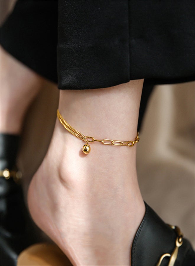Girls' Simple Titanium Steel Anklet with double Gold balls, Gold