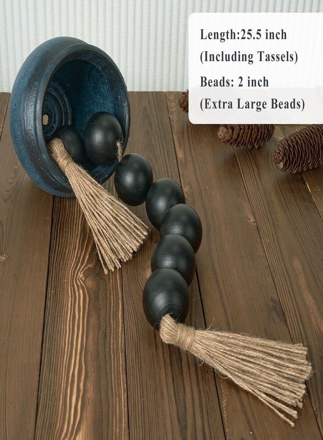 OMISHE Extra Large Wood Bead Garland with 2" Diameter Wooden Beads, 25.5" Long Rustic Farmhouse Wooden Beads Garland with Tassels, Decorative Beads Boho Decorations for Home Table Mantle Black - Image 2
