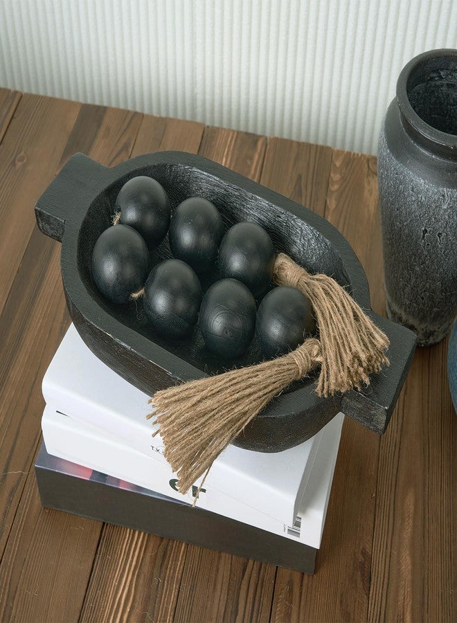 OMISHE Extra Large Wood Bead Garland with 2" Diameter Wooden Beads, 25.5" Long Rustic Farmhouse Wooden Beads Garland with Tassels, Decorative Beads Boho Decorations for Home Table Mantle Black - Image 3
