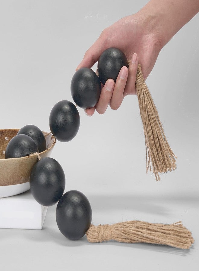OMISHE Extra Large Wood Bead Garland with 2" Diameter Wooden Beads, 25.5" Long Rustic Farmhouse Wooden Beads Garland with Tassels, Decorative Beads Boho Decorations for Home Table Mantle Black - Image 1