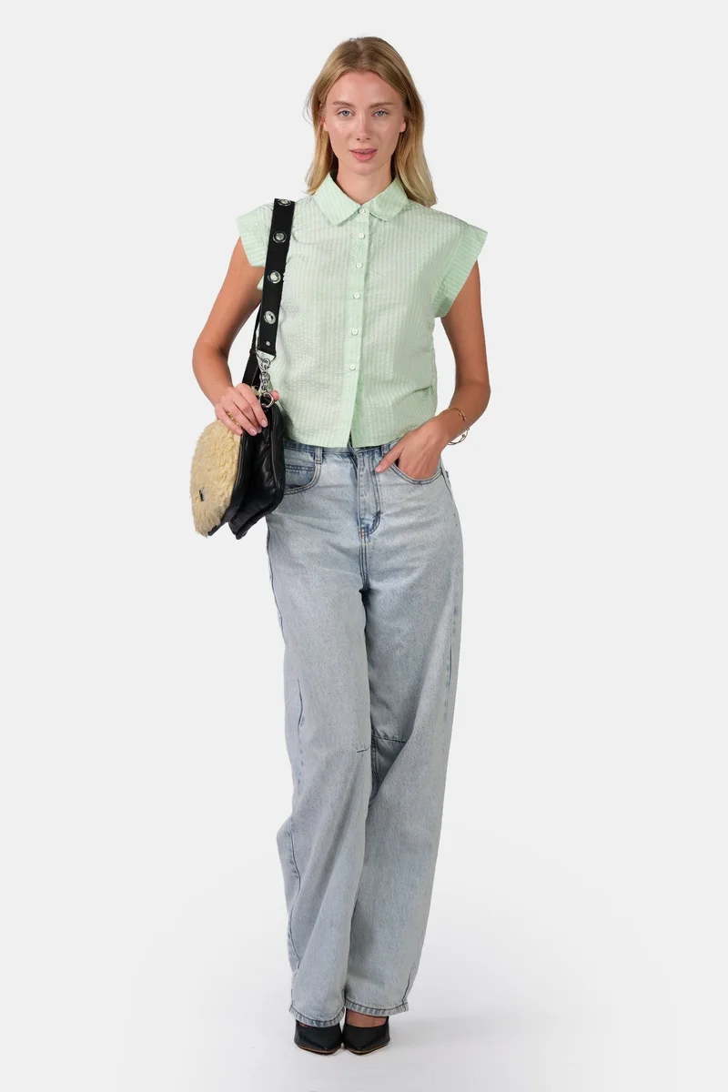 Virgio  Stripes Cotton Ruched Shirt for Women for Women | Best Price UAE