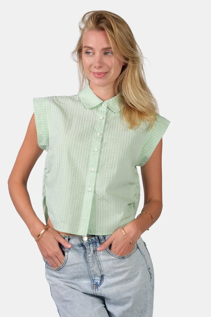 Virgio Stripes Cotton Ruched Shirt for Women