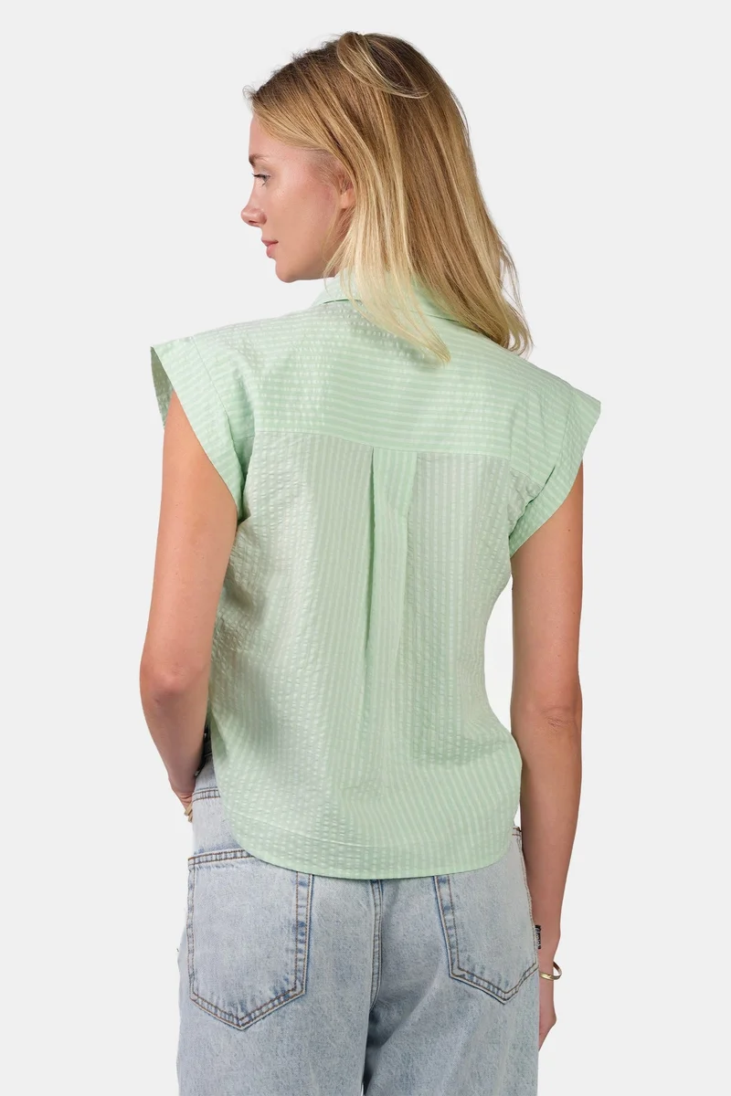 Virgio  Stripes Cotton Ruched Shirt for Women for Women | Best Price UAE