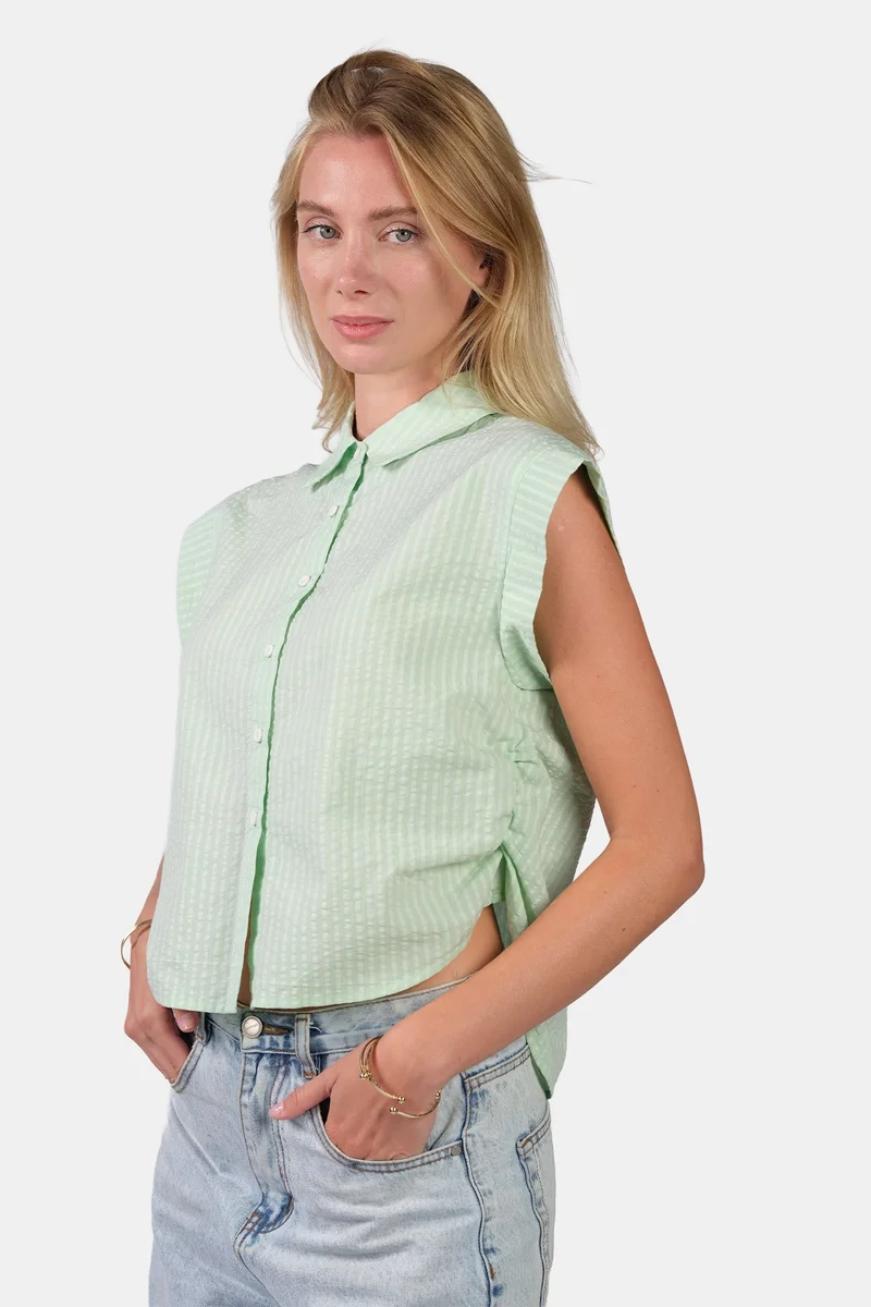 Virgio  Stripes Cotton Ruched Shirt for Women for Women | Best Price UAE