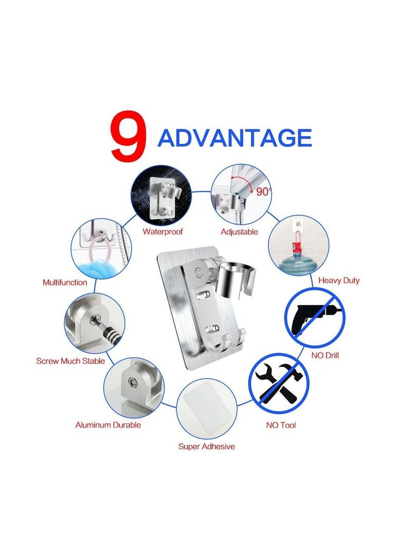 Y&D Shower Head Holder, Strong Self-Adhesive Bracket Wall Mounting Adjustable Wand Holder with 2 Hanger Hooks No Drill Need (2 Packs)  - Image 4