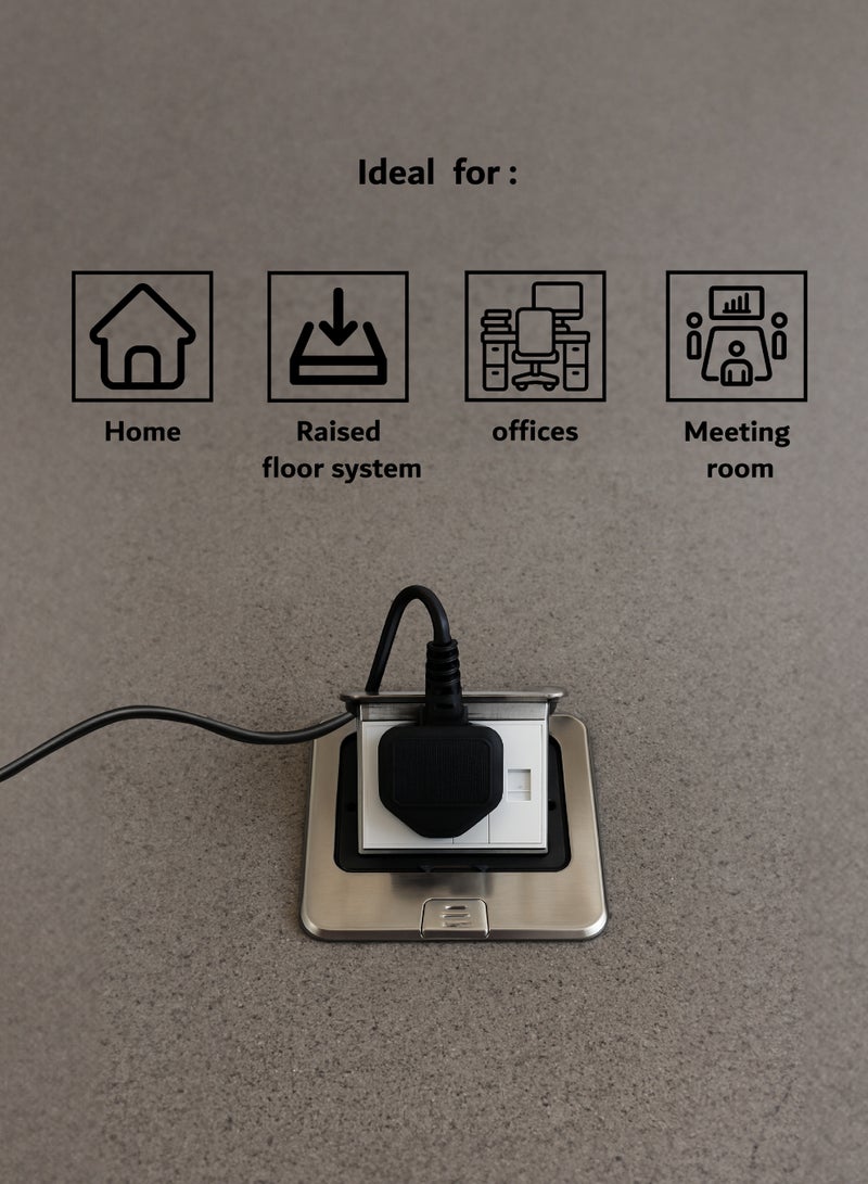 يونايتد باور مقبس أرضي فيه فيش بريطاني واحد ومنفذ شبكة CAT6A واحد. - Image 2