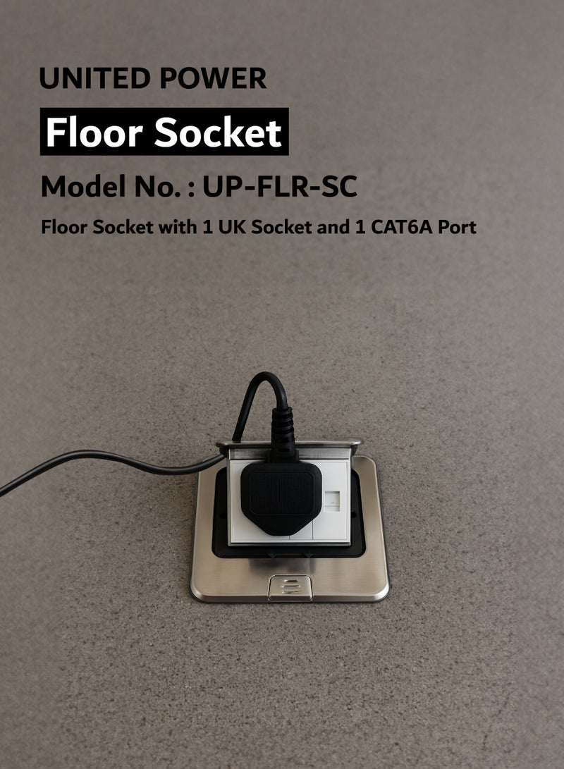 يونايتد باور مقبس أرضي فيه فيش بريطاني واحد ومنفذ شبكة CAT6A واحد. - Image 3
