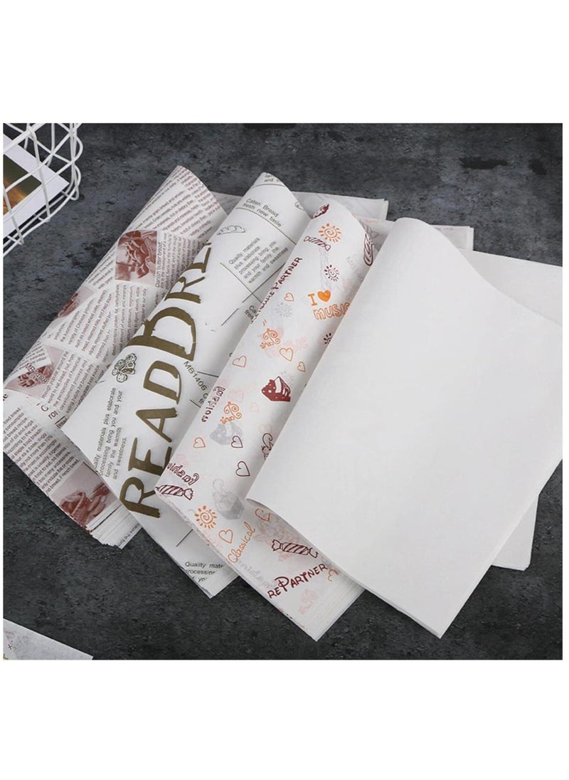 FUFU 100pcs paper food packaging pastry pattern sandwich paper disposable candy baking oil-proof wrapping paper food basket liner French fries burger cake  - Image 5