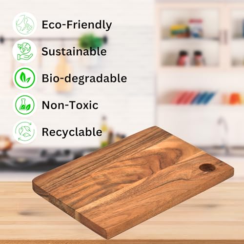 OGGN Handmade Acacia Wood Chopping Board, Natural Wooden Vegetable & Fruits Chopper, Knife-Friendly Cutting Boards, Multipurpose Cutter Pad (25.4 X 17.8 cm) - Image 3