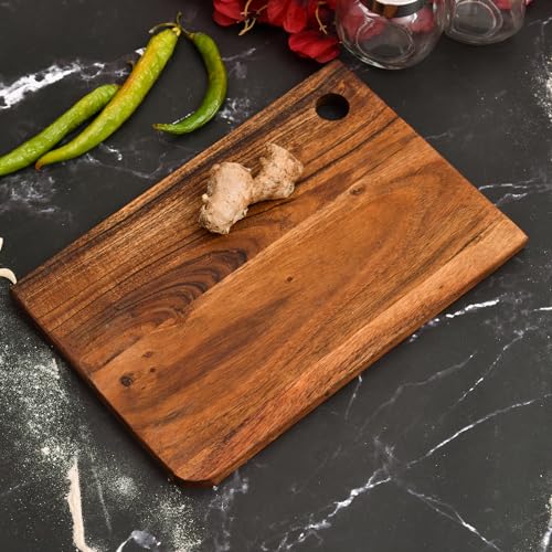 OGGN Handmade Acacia Wood Chopping Board, Natural Wooden Vegetable & Fruits Chopper, Knife-Friendly Cutting Boards, Multipurpose Cutter Pad (25.4 X 17.8 cm) - Image 1