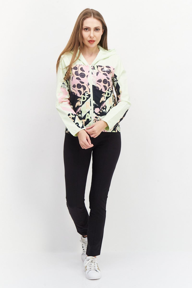 Adidas جاكيت تدريب طويل الأكمام بغطاء رأس للنساء، لون ليموني أخضر - Image 2