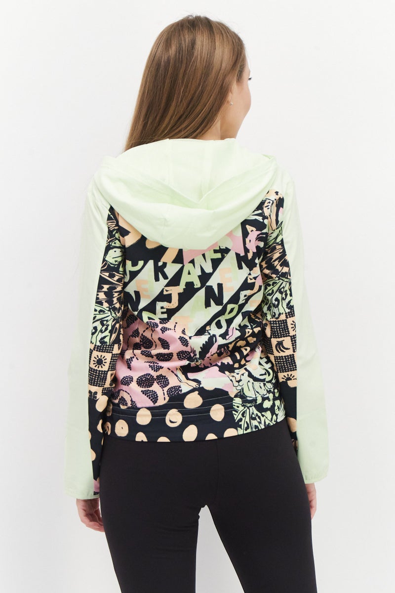 Adidas جاكيت تدريب طويل الأكمام بغطاء رأس للنساء، لون ليموني أخضر - Image 3