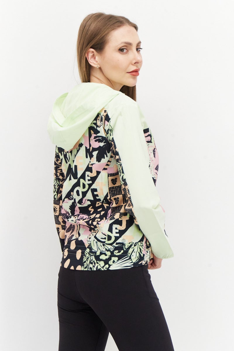 Adidas جاكيت تدريب طويل الأكمام بغطاء رأس للنساء، لون ليموني أخضر - Image 4