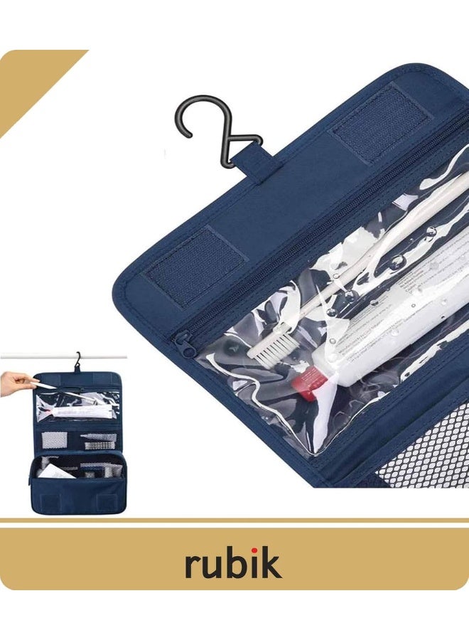 Rubik Travel Hanging Toiletry Cosmetic Bag, Portable Makeup Pouch Kit Organizer for Men  Women, Spacious  Compact, Water Resistant, Navy Blue - Image 4