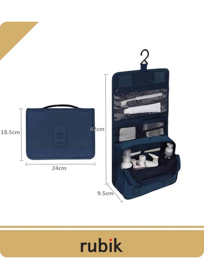 Rubik Travel Hanging Toiletry Cosmetic Bag, Portable Makeup Pouch Kit Organizer for Men  Women, Spacious  Compact, Water Resistant, Navy Blue - Image 2