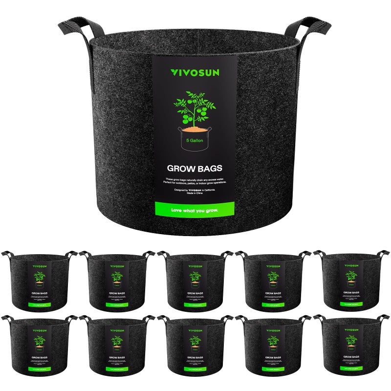 VIVOSUN VIVOSUN 10Pack 5 Gallon Grow Bags Reinforced Planter Fabric Pots for Gardening Black