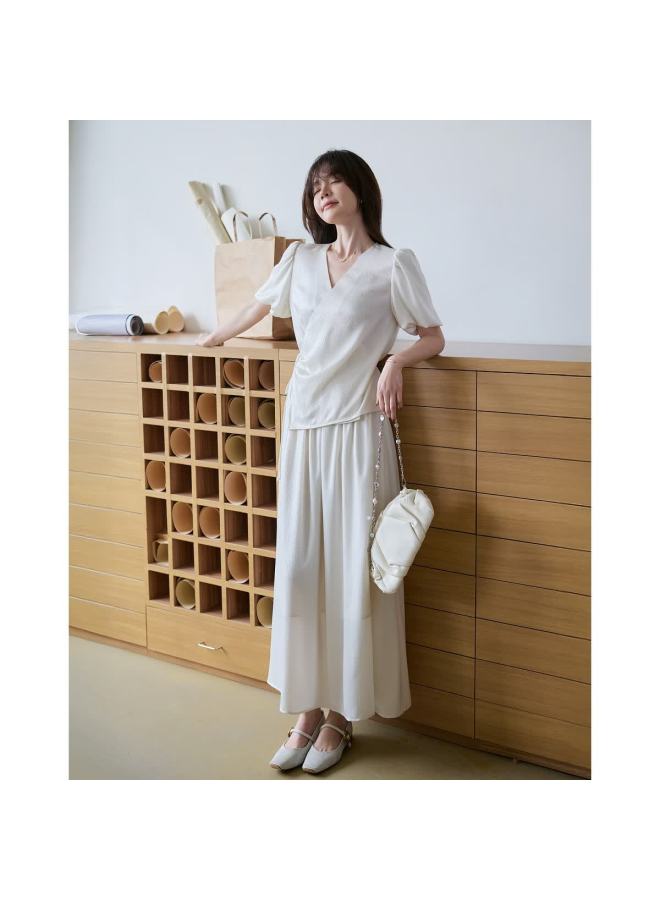 Mt [row Series Commuter] Summer Glossy Cross Strap Set V-neck Top And Skirt Women's Two-piece Set - Image 1