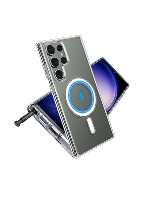 حافظة Galaxy S24 Ultra شفافة، مغناطيسية قوية [متوافقة مع MagSafe] ممتص للصدمات ناعم من مادة TPU وظهر صلب غير أصفر من البولي كربونات، غطاء هاتف للحماية من السقوط العسكري لهاتف Samsung Galaxy S24 Ultra