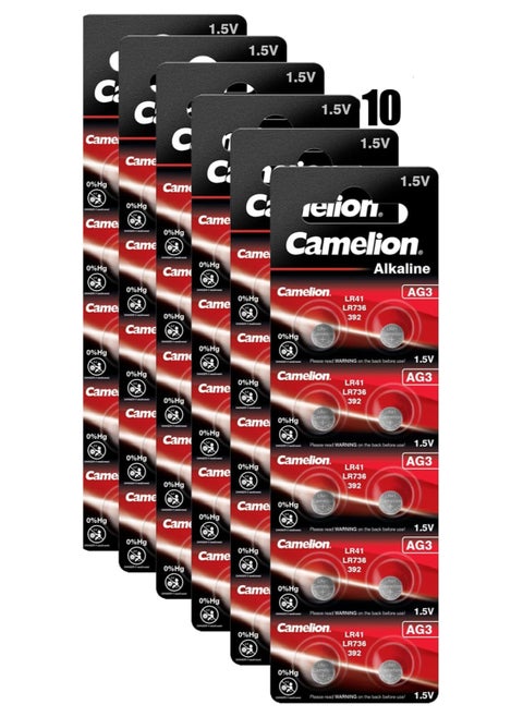 Camelion AG3/LR41/LR736/392, Alkaline Button Cell Batteries 10 Packs