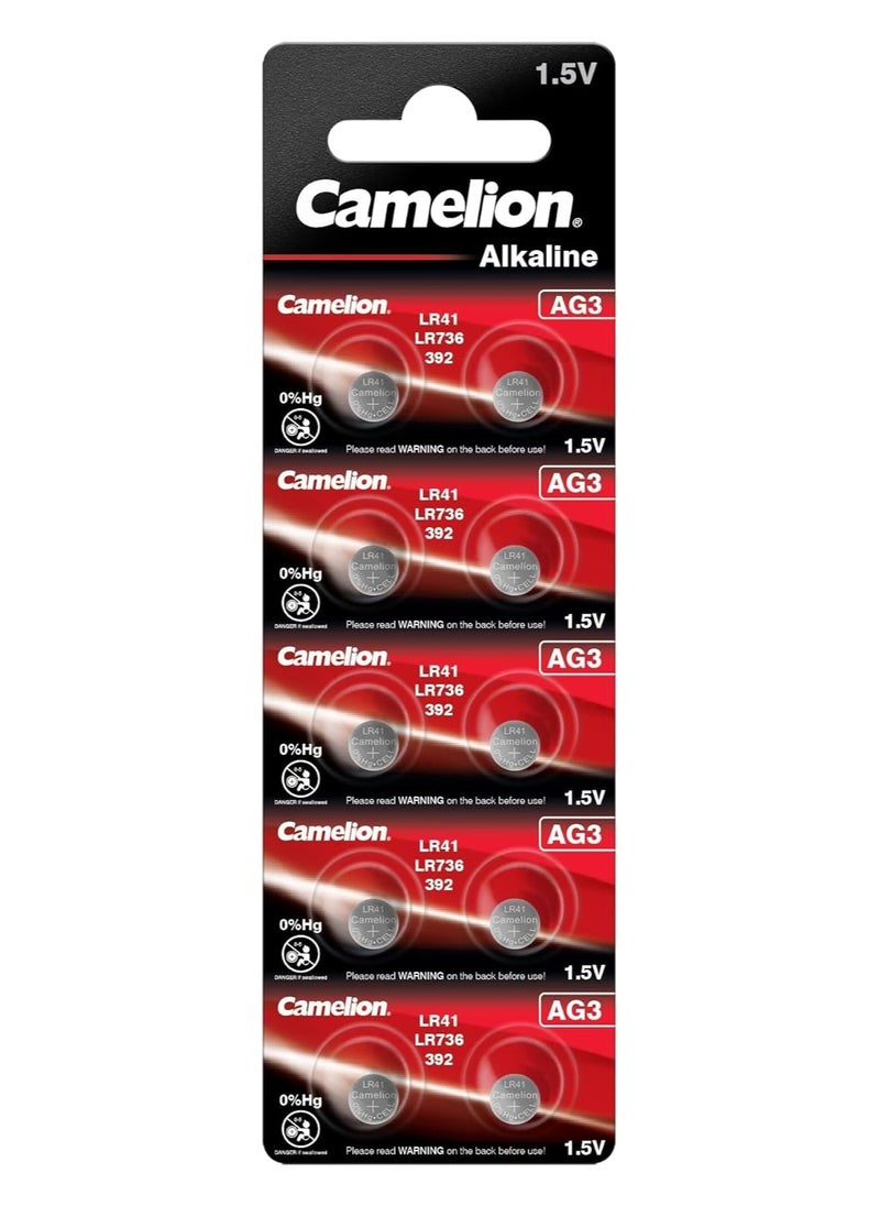 Camelion - Camelion AG3/LR41/LR736/392, Alkaline Button Cell Batteries 10 Packs - Image 1