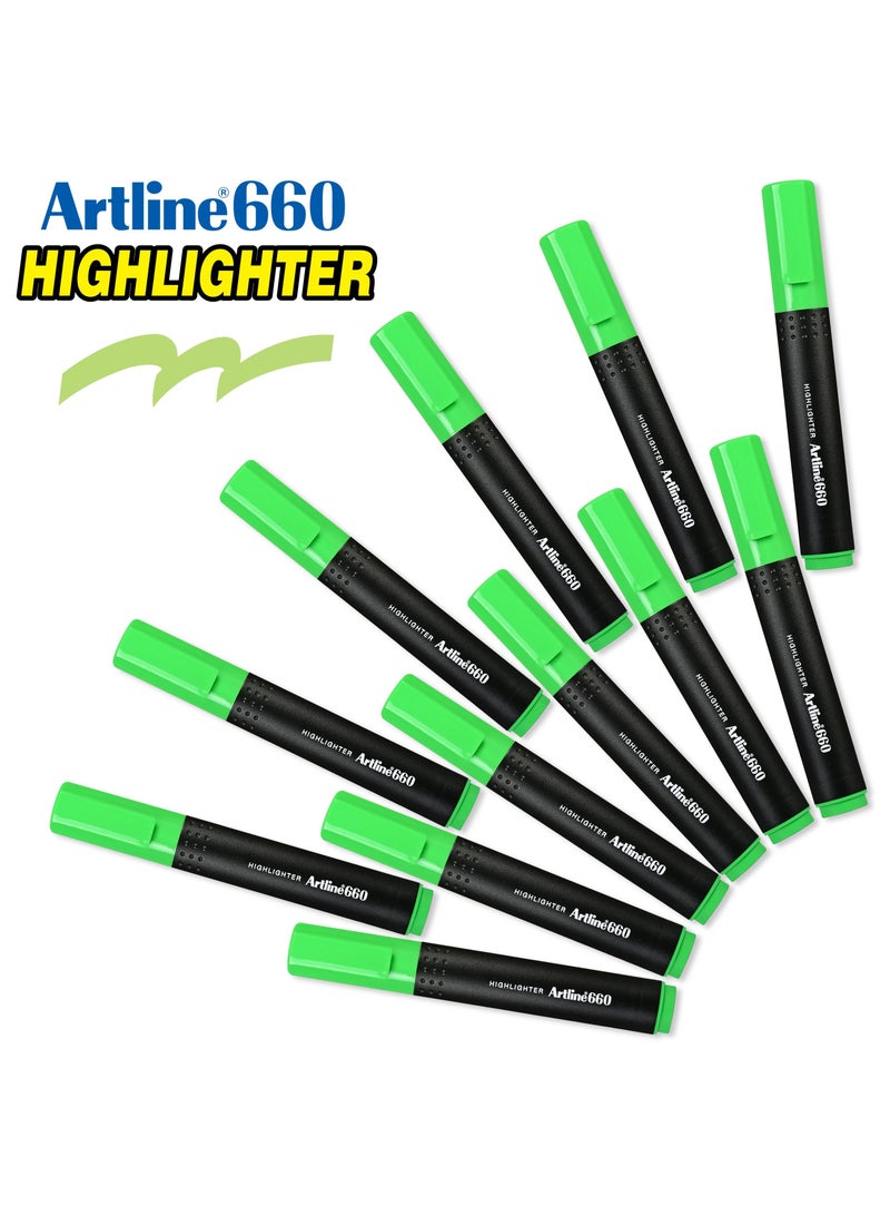 Artline 12 Pieces  660 Highlighter, Text Marker, 1-4mm, Fluorescent Colour:Green - ARFL660GR - Image 4