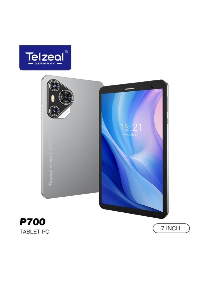 Telzeal P700 5G 7-Inch Android Tablet with Dual SIM, 6GB RAM, 256GB ROM, 3000mAh Battery, HD Display, Wi-Fi & Bluetooth – Compact Lightweight Design – Grey - Image 1