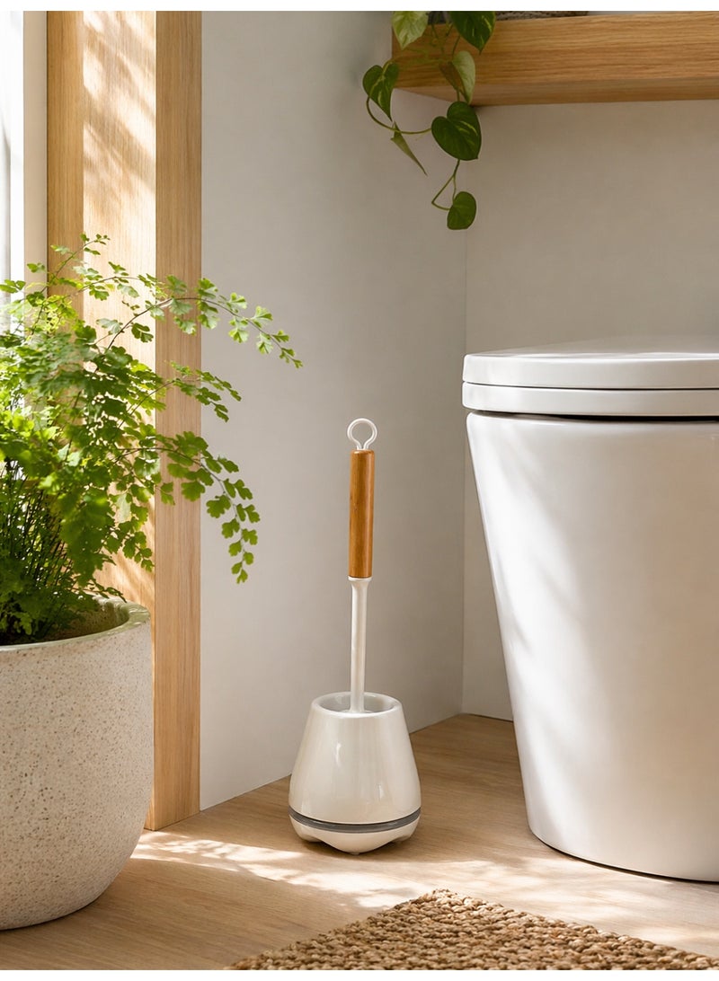 Primanova Silicone Toilet Brush With Holder Set, Quick Dry Ventilated Base, Bamboo Style Handle, White Bathroom Cleaning Brush, 40 cm Height (White) - Image 3