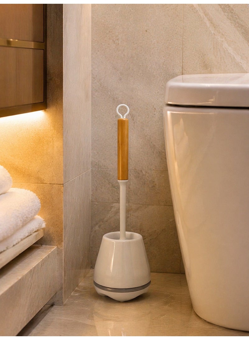 Primanova Silicone Toilet Brush With Holder Set, Quick Dry Ventilated Base, Bamboo Style Handle, White Bathroom Cleaning Brush, 40 cm Height (White) - Image 4