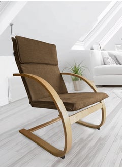 Moon Home and more.. Modern Bentwood Relaxing Chair Chenille Fabric Upholstered Relax Rocker Lounge Chair Brown  - Image 3