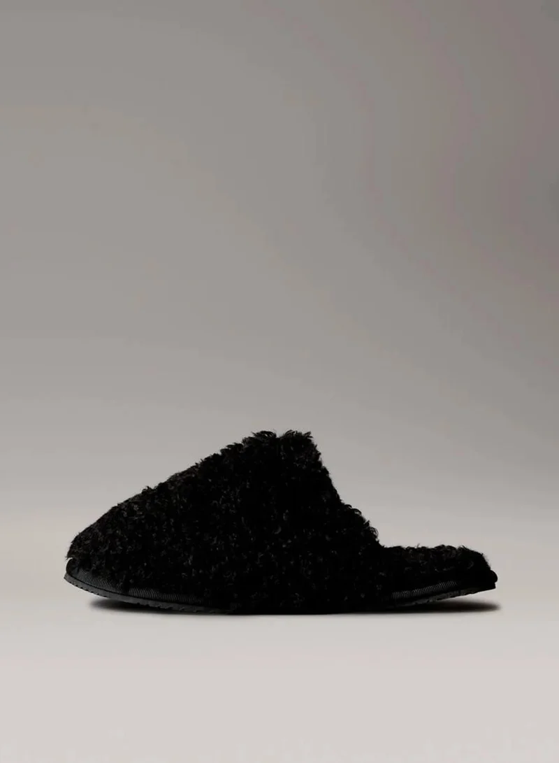 Calvin Klein Jeans Black Faux Shearling Sherpa Slippers for Women | Best Price UAE