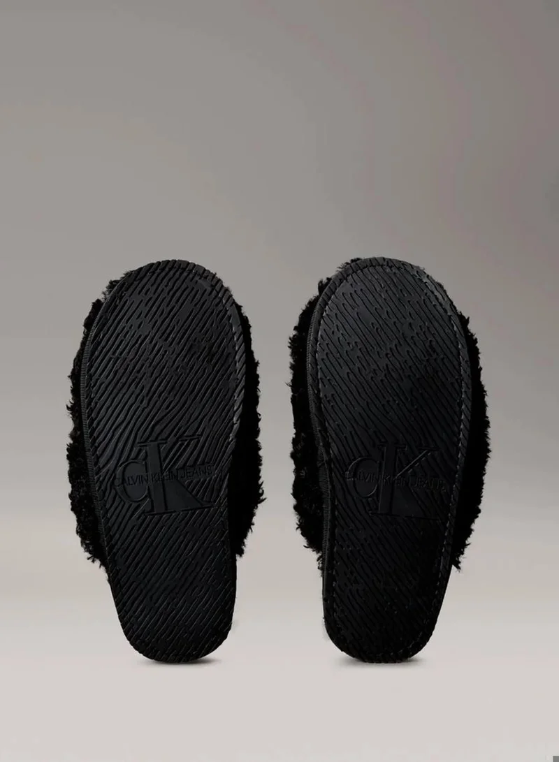Calvin Klein Jeans Black Faux Shearling Sherpa Slippers for Women | Best Price UAE