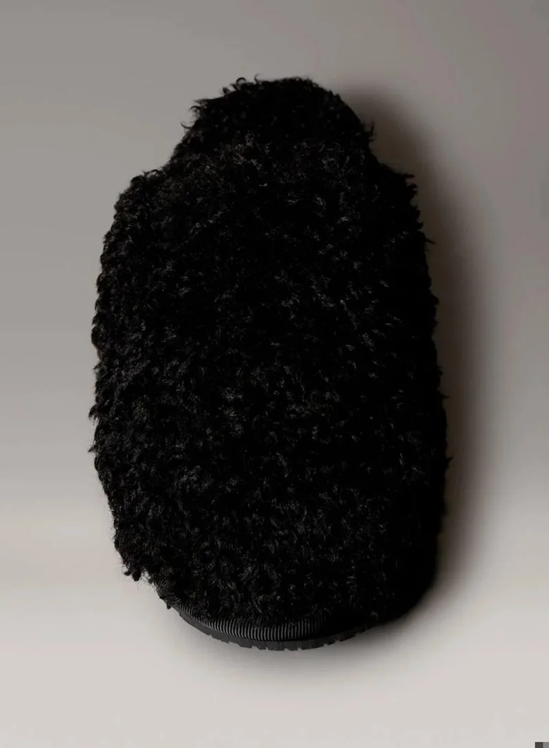 Calvin Klein Jeans Black Faux Shearling Sherpa Slippers for Women | Best Price UAE