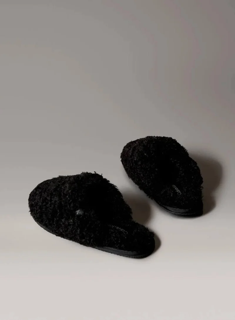 Calvin Klein Jeans Black Faux Shearling Sherpa Slippers for Women | Best Price UAE