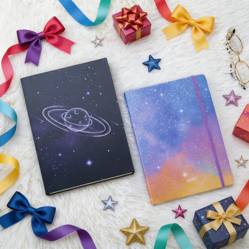 SIIXU Colorful Space Themed Journal, 160 Page Art Notebook for Journaling & Writing, B5 Blank Book with Unique Decorated Colored Pages, Large, Hardcover, Unlined - Image 3