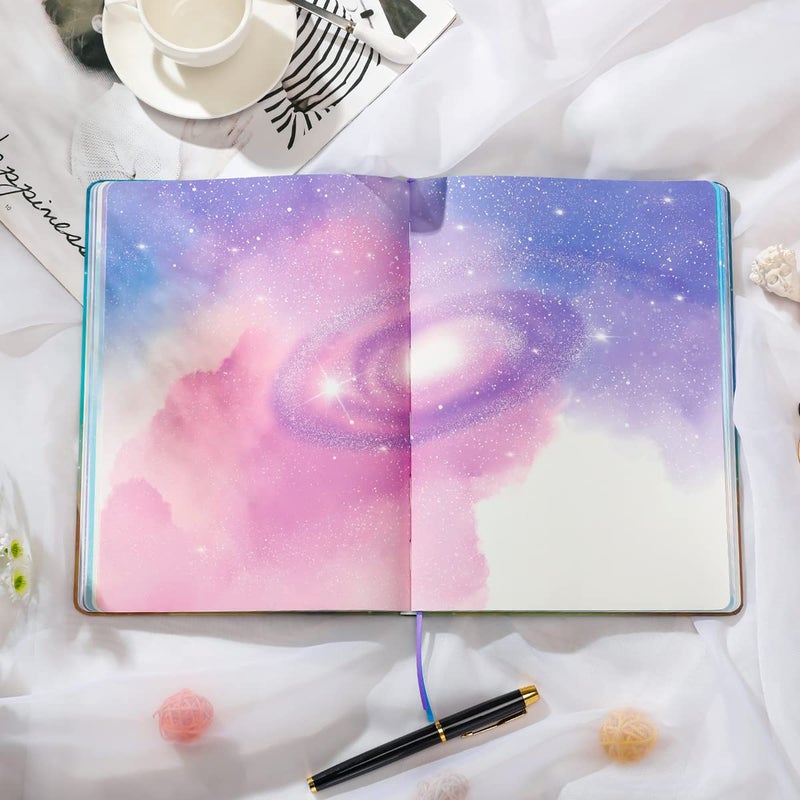 SIIXU Colorful Space Themed Journal, 160 Page Art Notebook for Journaling & Writing, B5 Blank Book with Unique Decorated Colored Pages, Large, Hardcover, Unlined - Image 4