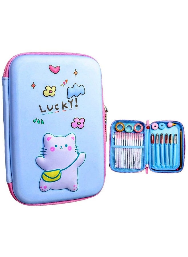 فنبلاست حقيبة أقلام فن بلاست للأطفال - حافظة أقلام متعددة الاستخدامات بسحاب، صندوق أقلام للأولاد، حقيبة أقلام، منظم أدوات مكتبية للأطفال، حافظة أقلام من قماش إيفا الصلب ثلاثي الأبعاد (قطة، متعدد الألوان) - Image 1