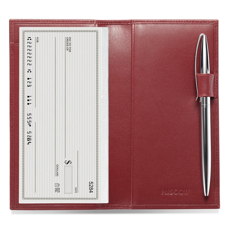 HISCOW Supple Leather Checkbook Cover with Free Divider - Italian Calfskin (Wine Red) - Image 4