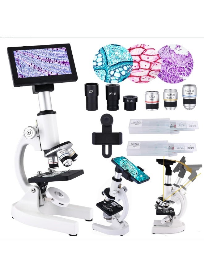 غاز مجهر رقمي للأطفال من بتكبير ‎١٢٠٠٠٠×‎ مع شاشة LCD، طقم علوم STEM تعليمي مع كاميرا وعدسة ممدِّدة وعدسات عينية وشرائح مجهَّزة للطلاب والمعمل المنزلي - Image 1