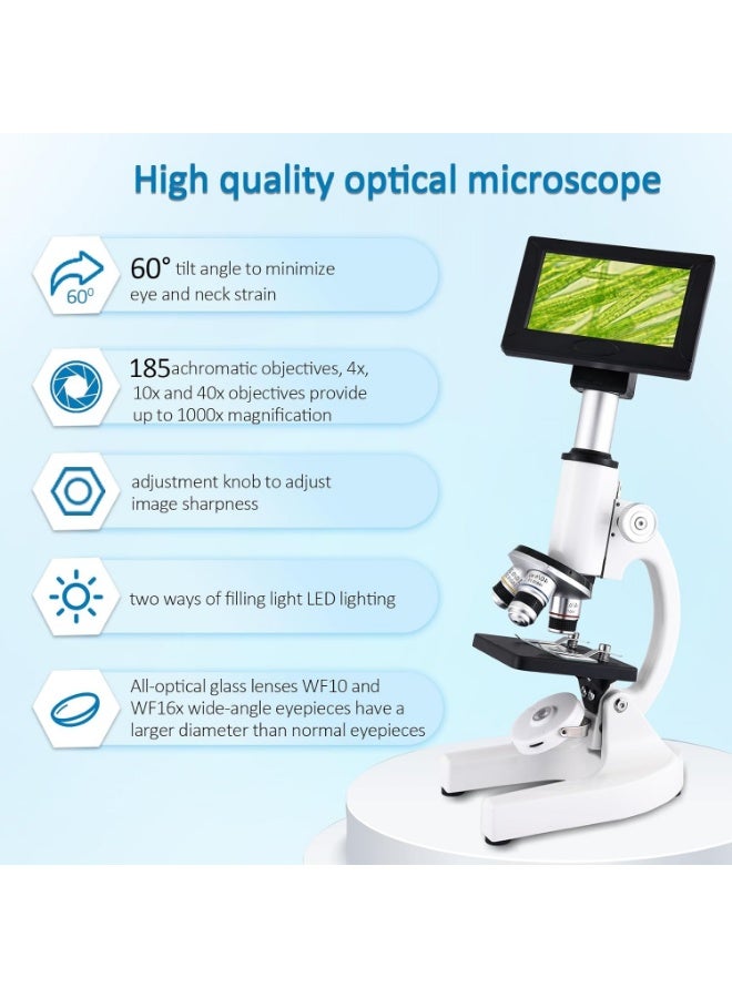 غاز مجهر رقمي للأطفال من بتكبير ‎١٢٠٠٠٠×‎ مع شاشة LCD، طقم علوم STEM تعليمي مع كاميرا وعدسة ممدِّدة وعدسات عينية وشرائح مجهَّزة للطلاب والمعمل المنزلي - Image 5